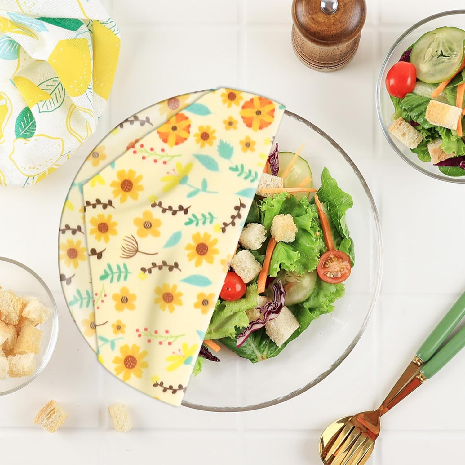 Sekonow Beeswax Wraps for Food, Large 39.4&rsquo;&rsquo; X 13&rsquo;&rsquo; Beeswax Wrap Roll, Reusable Beeswax Paper Food Wrap for Bread Sandwich Wrapper Bowl Covers, Sunflower - Sunflower image number 2