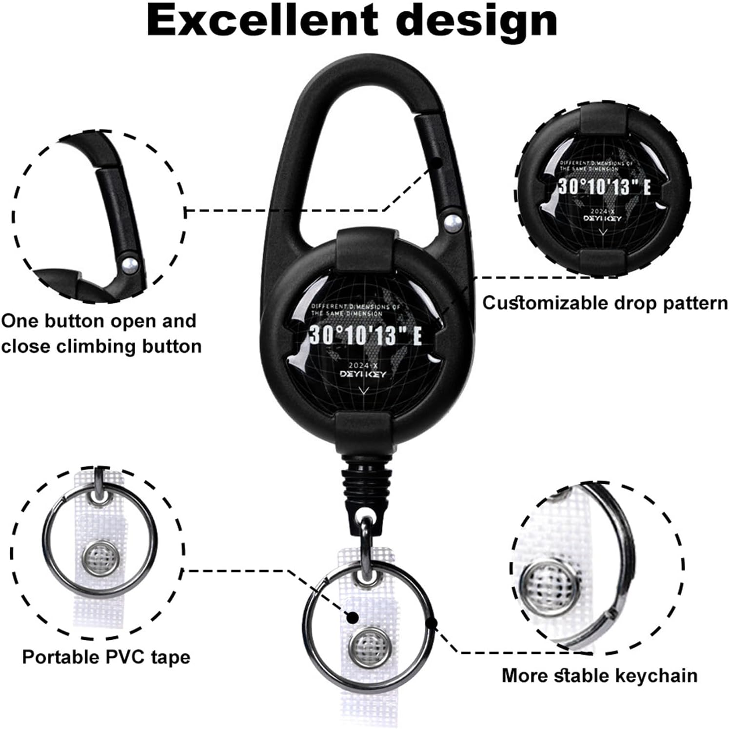 Merrynine Badge Holder 2Pcs, Retractable Keychain Heavy Duty Carabiner, Tactical ID Badge Reel with 80 CM/31.5" Steel Retractable Cord, 2.5 Oz image number 5