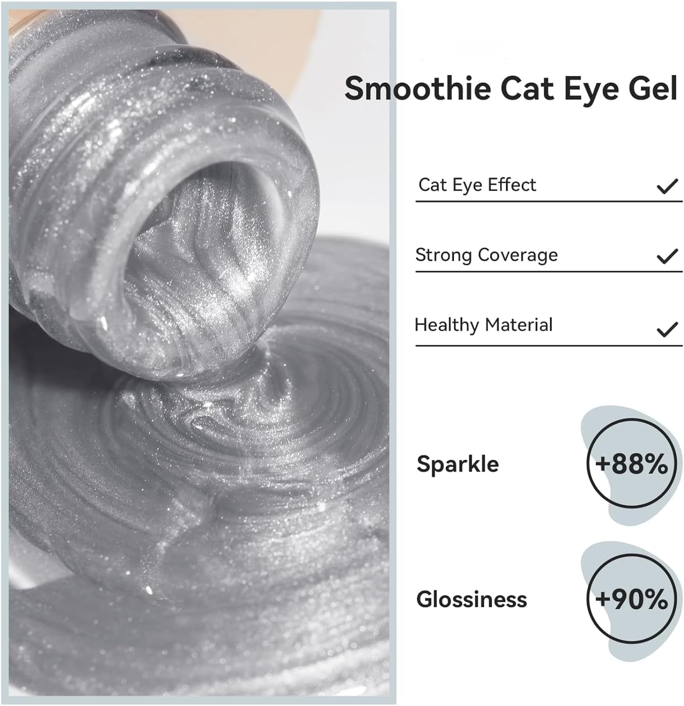 KRISNICE Glass Cat Eye Gel Nail Polish, 7.3Ml Silver Grey Glitter Moonlight Cat Eye Effect Soak off UV LED Gel Polish for Nail Art Manicure Salon Home DIY(KMY1-004-04) image number 3