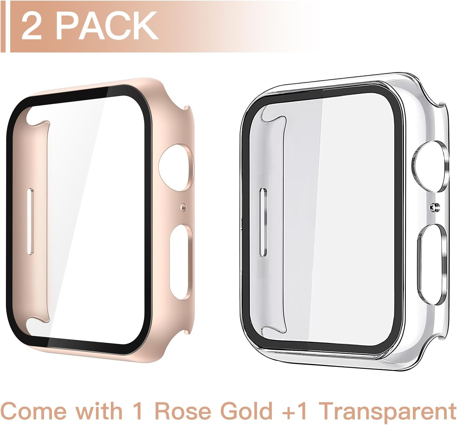 Misxi 2-Pack Full Protection Case with Tempered Glass for Apple Watch SE 3/2/1 Series 6/5/4 40Mm, Slim Ultra-Thin Cover with Screen Protector for Iwatch, 1 Rose Gold + 1 Transparent