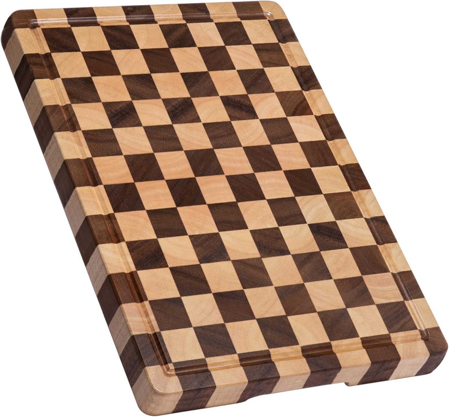 THETCHRY Cutting Boards for Kitchen, Design in USA Large Acacia Wood Chopping Board, Checkered Cutting Board with Juice Grooves & Handles, Butcher Block Serving Tray with Gift Box 16.5" X 11.6" X 0.8"