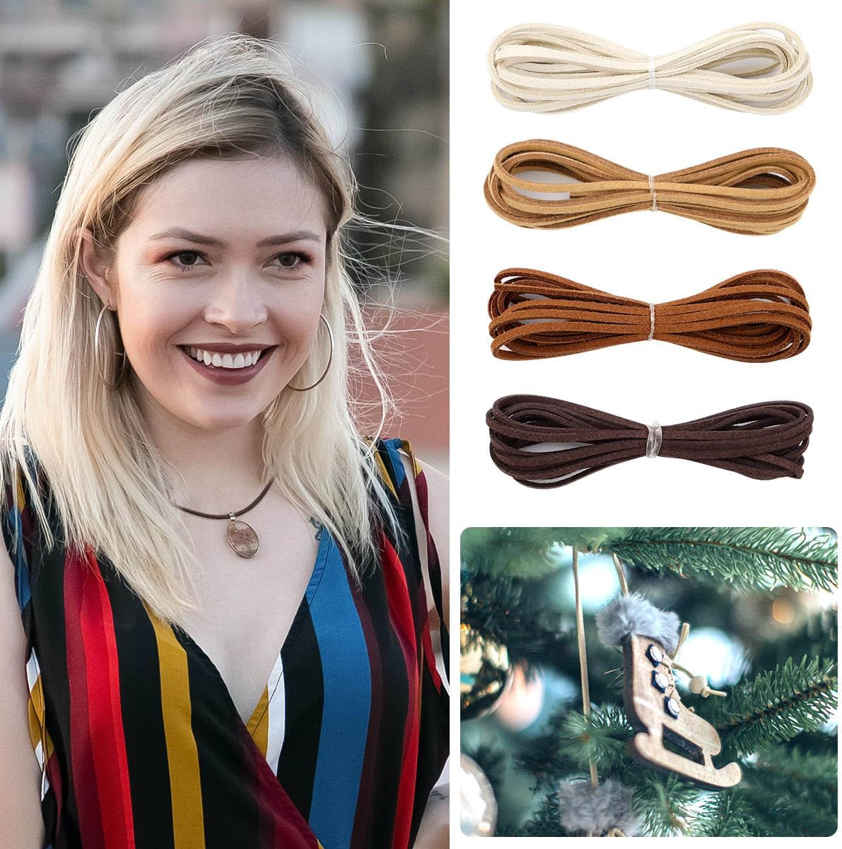 Leather String Suede Cord Leather Cords Rope String for Jewelry Making Necklace Bracelet Art Crafts Beading (4 Colors,3Mm X 2.2 Yard) image number 3
