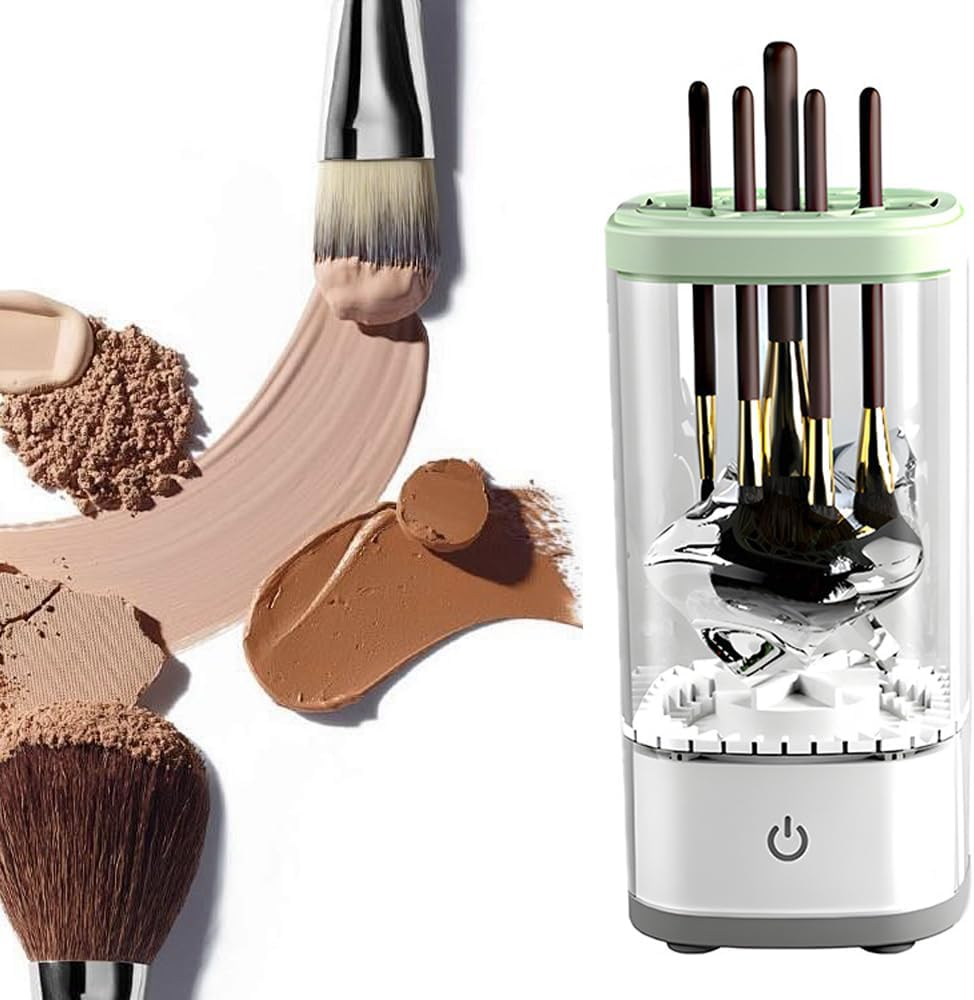 Makeup Brush Cleaner Electric Automatic Makeup Brush Cleanser Portable 3 in 1 Cosmetic Cleaner Electric Automatic Makeup Machine (Transparent White)