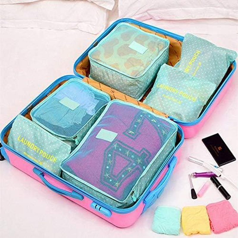 Go2Buy 6Pcs Travel Luggage Organizer Set Backpack Storage Pouches Suitcase Packing Bags (Green Dot) image number 3