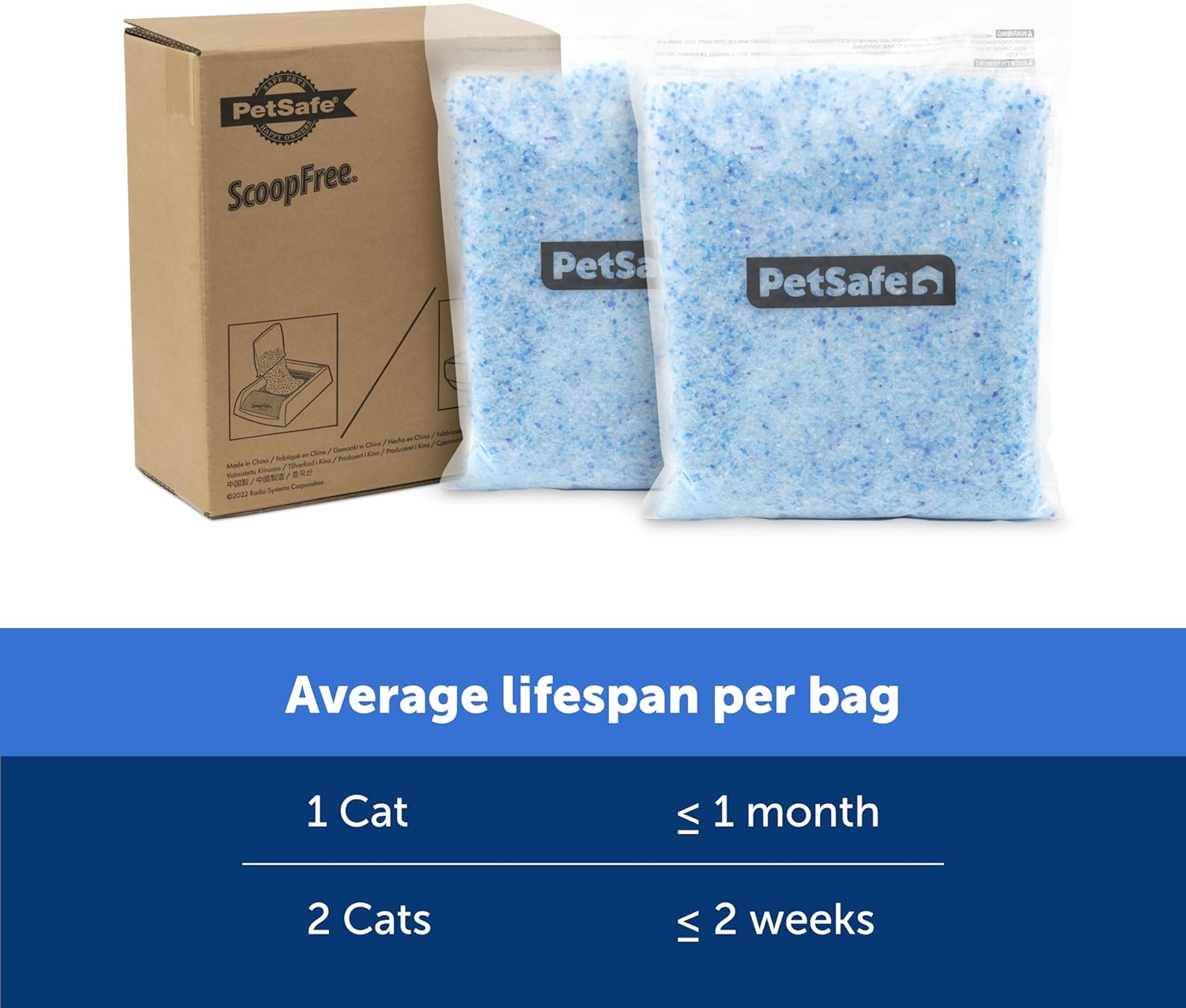 Petsafe Scoopfree Premium Crystal Cat Litter - 5X Better Odor Control than Clay Litter - Less Tracking & Dust for a Fresh Home - Non-Clumping - Two 4.3 Lb Bags of Litter (8.6 Lb Total) - Original Blue