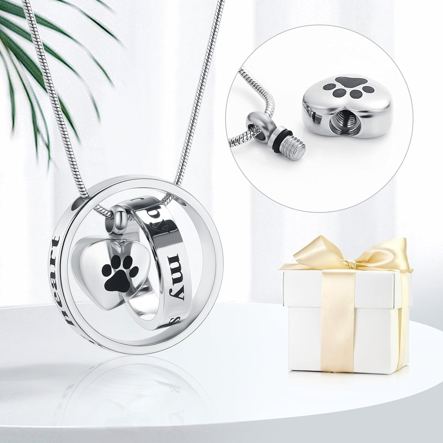 Memorial Jewelry Forever in My Heartno Longer by My Side Cremation Pet Urn Necklace Screw Opens and Lock Ashes Pendant Jewelry for Dog Cat (Silver) - Black image number 6