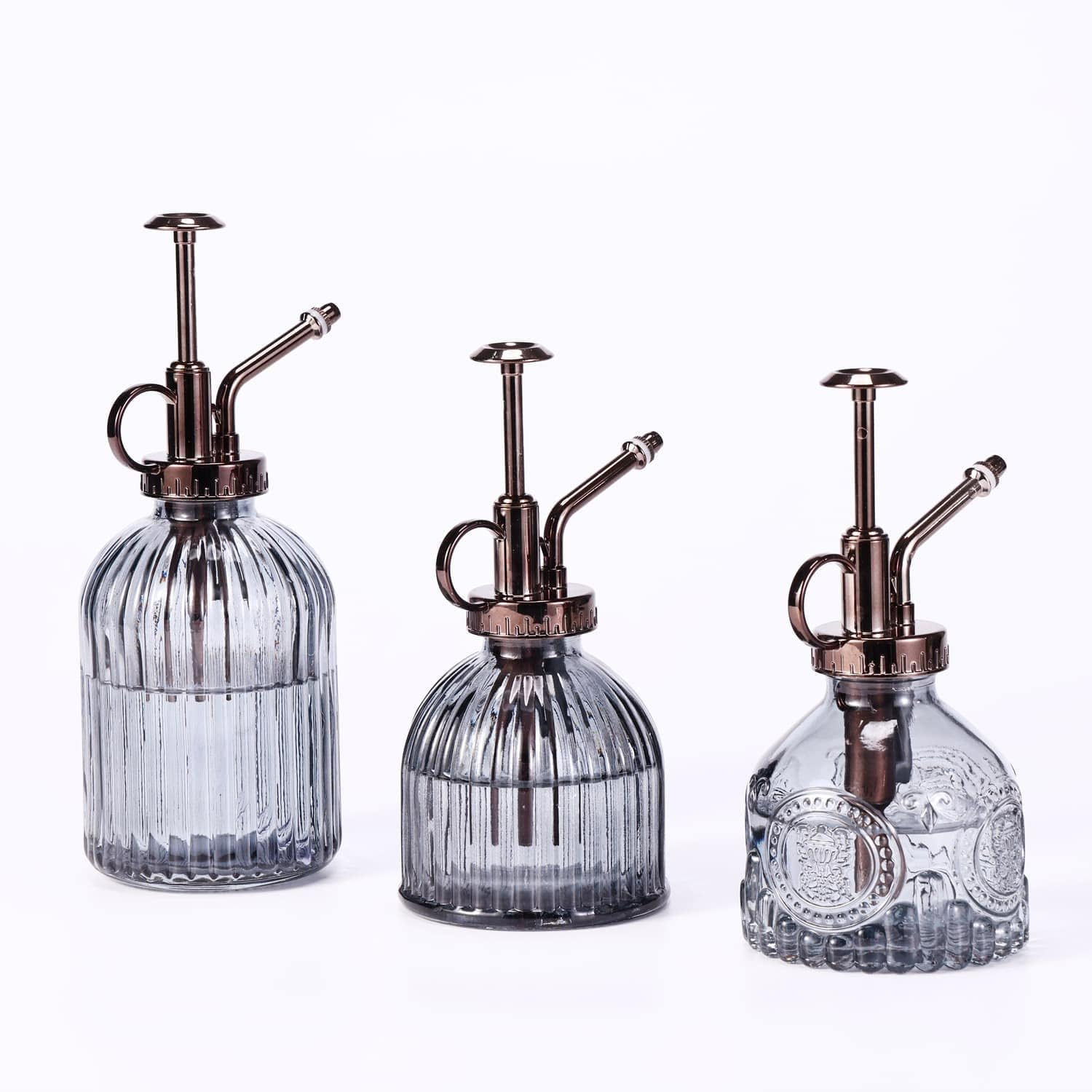 Glass Plant Mister - 7.5" Green Glass Water Spray Bottle with Gold Top Pump, Indoor/Outdoor Small Plant Sprayer (Gray+Bronze) - Gray+Bronze D image number 4