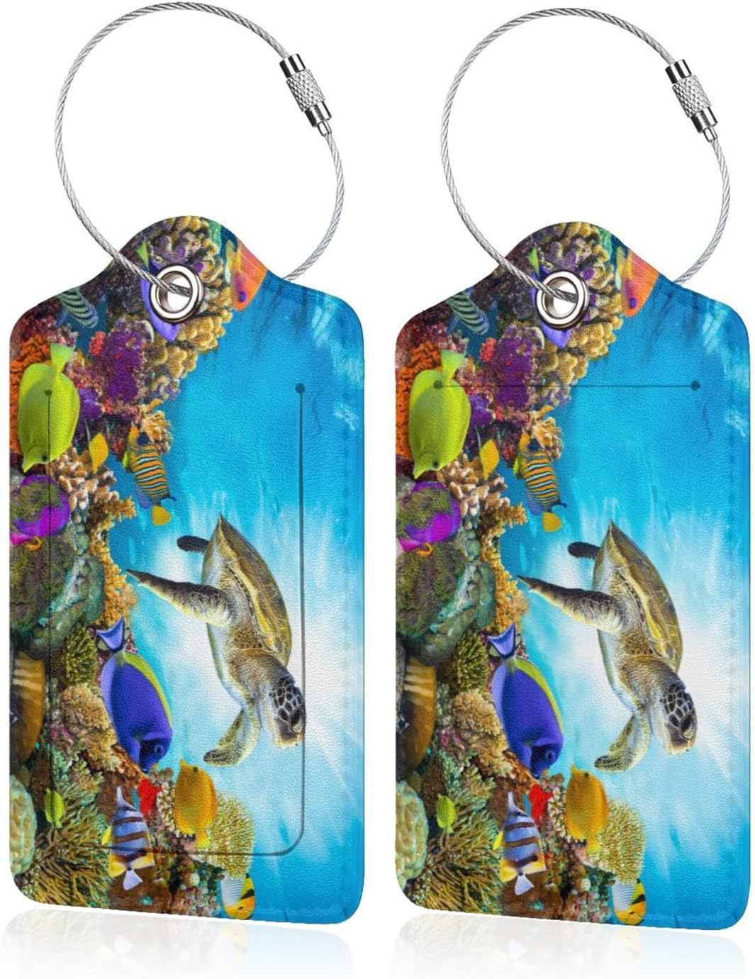 2 Pack Luggage Tag for Suitcase, Cute Leather Baggage Tag with Stainless Steel Loop Privacy Cover for Women Girls Bag Travel