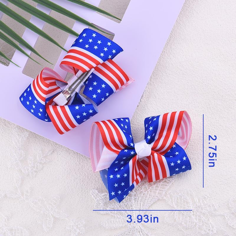 Fourth of July Hair Bow Clips USA American Flag Hair Pins Accessories Red White Blue Stars Stripes Bow-Knot Ribbon Barrette Patriotic Independence Day 4Th of July Headpiece Headwear Outfit 2 PCS image number 5