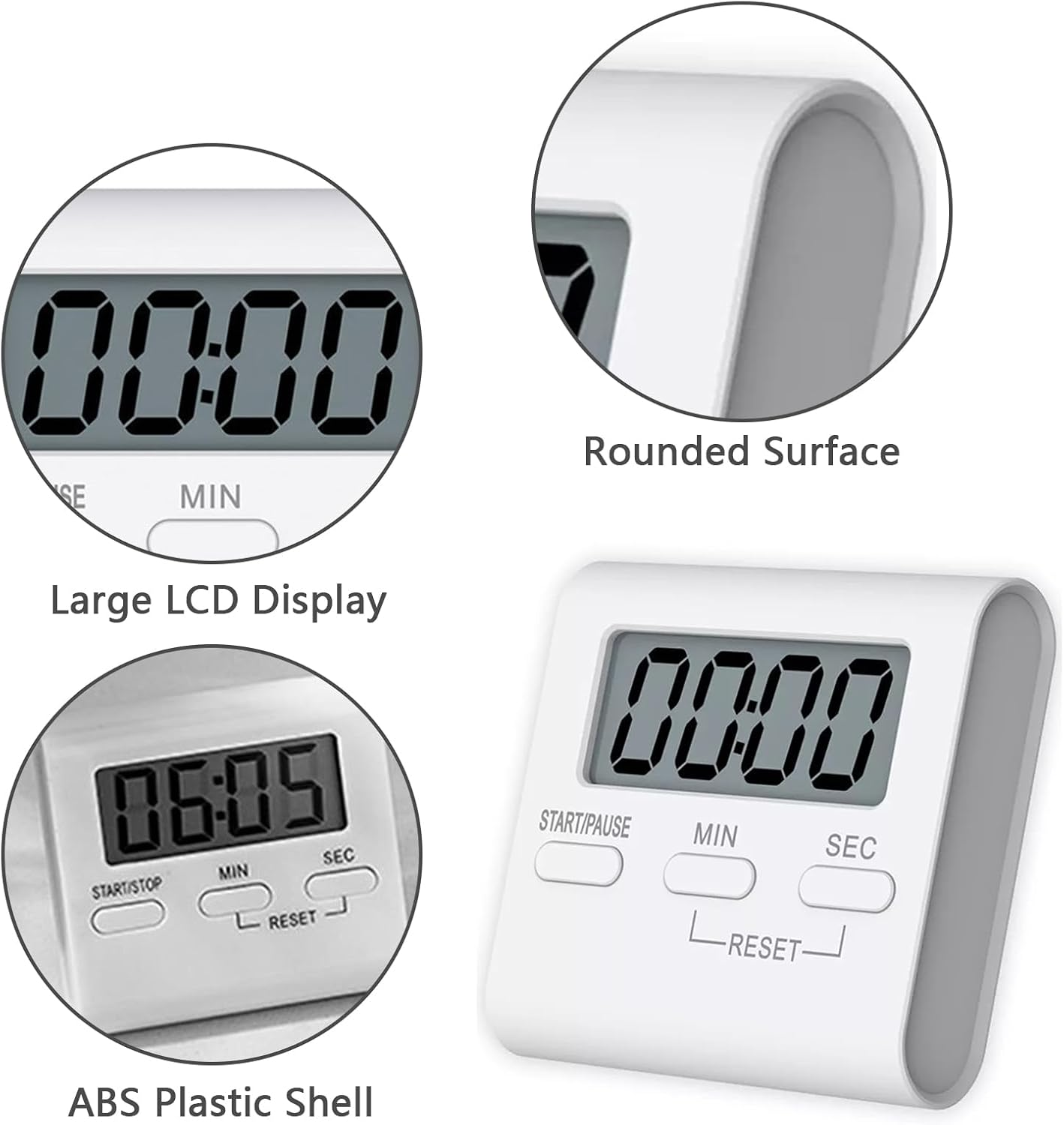Toguma Square Timer Small Digital Kitchen Timers Magnetic Timer Countdown Timer for Cooking Digital Timer with Loud Alarm for Baking Exercise (White) image number 4