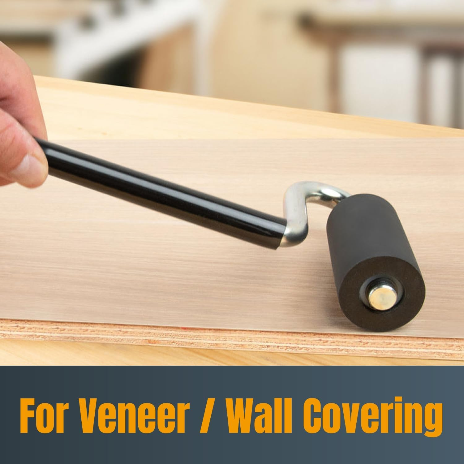 POWERTEC Long Handle J-Roller 12" Diameter 3" Wide Laminate Veneer Rubber Roller for Edge Banding, Wall Cladding, 1 Piece (71010) image number 3