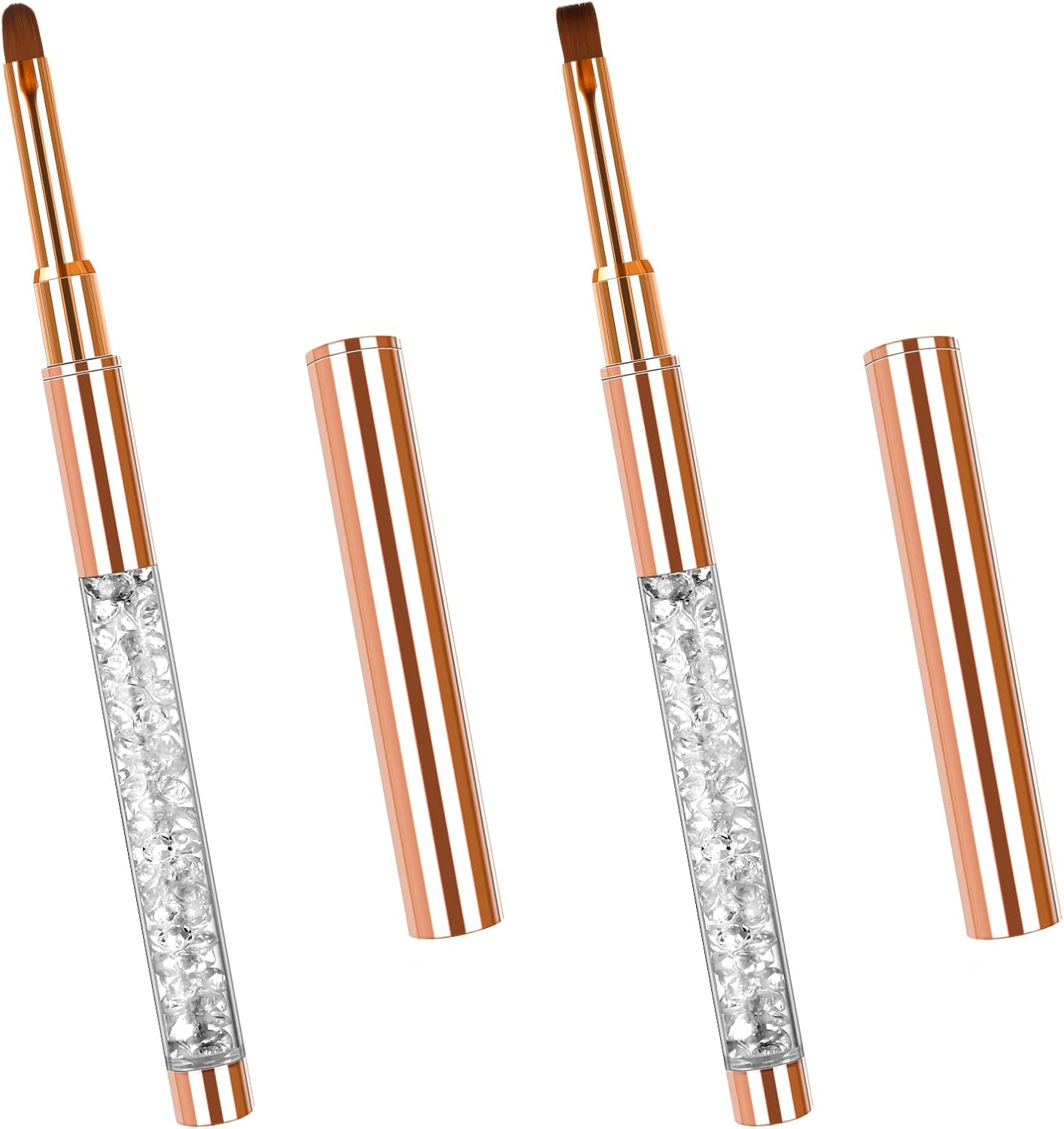 Pack of 2 Gel Brushes for Nails with Lid, Brush for Gel Nails, Nail Design Brush, Nail Art Design Brush, Nail Accessories, UV Rhinestone Handle, Gel Nail Art Brush, Painting Brush Tool for Women image number 3