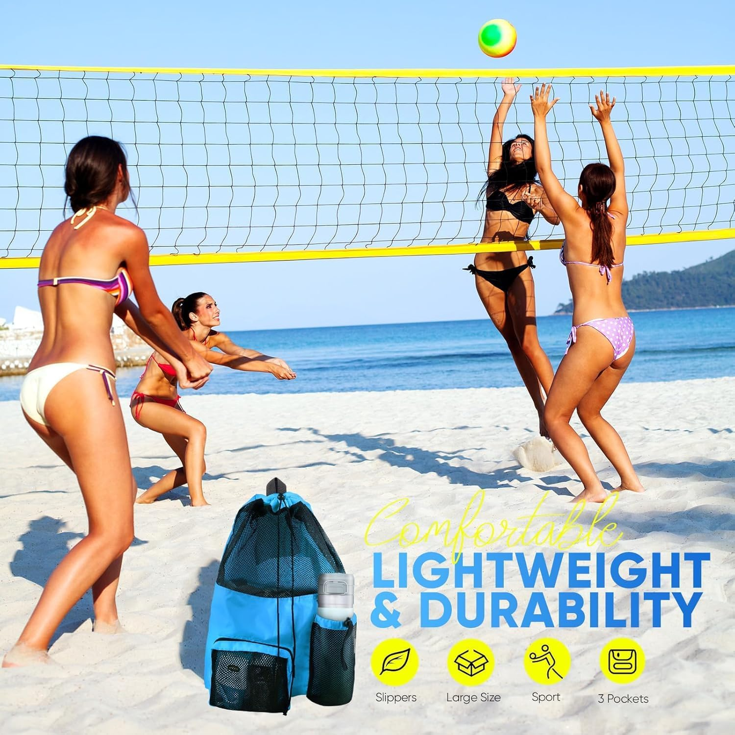 Swim Bag Foldable Mesh Drawstring Bag with Quick-Dry Shoulder Strap Beach Backpack with Wet Pocket for Swimming, Gym, and Workout Gear