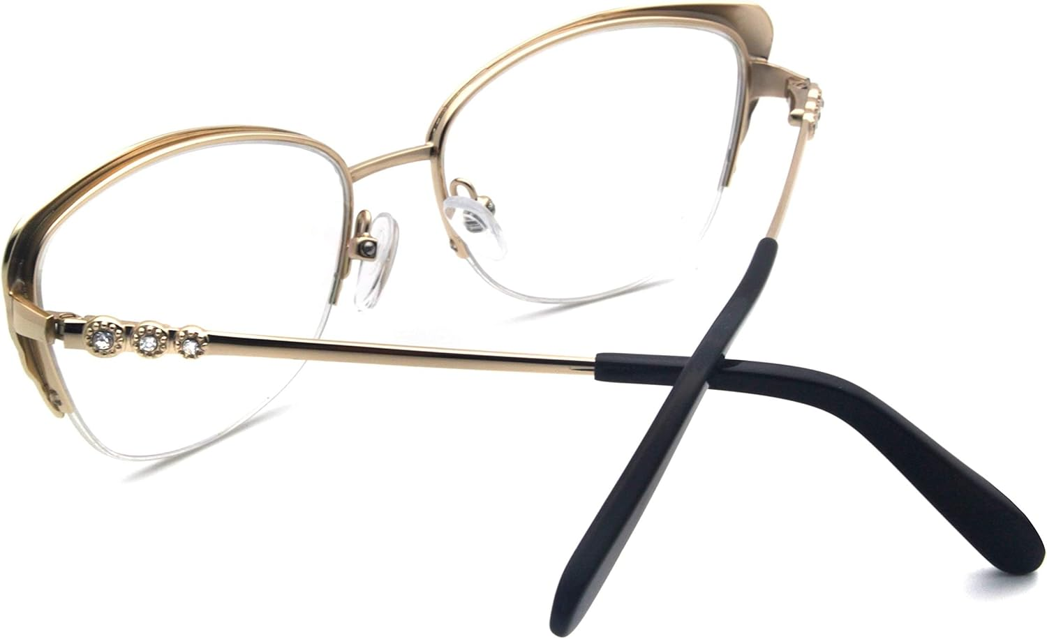 Women Glasses Stylish Half Frame with Rhinestone Cateye Eyeglasses image number 2