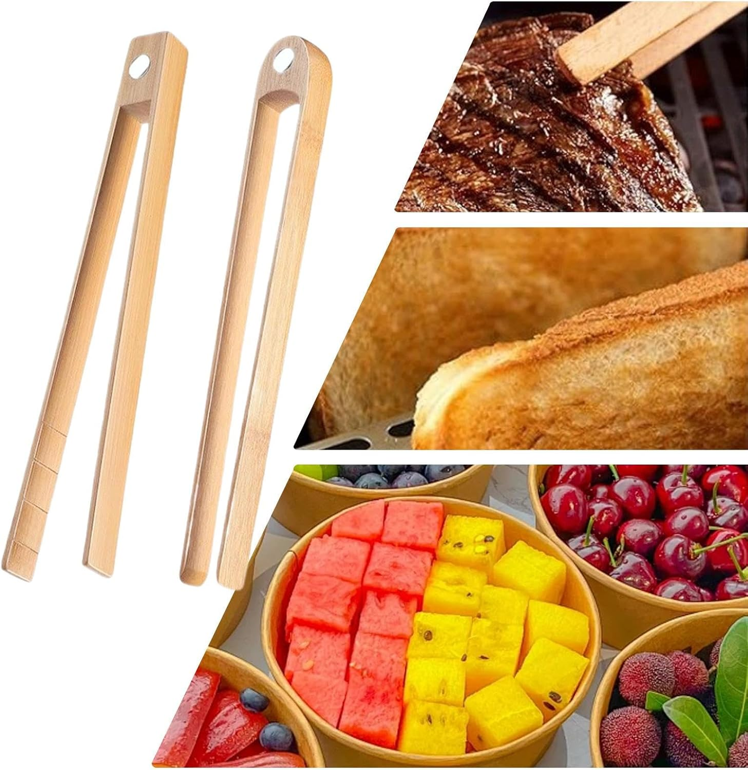 Wooden Thong - Toaster Tongs | Bread Toaster with Magnet | 8.7" Magnetic Toaster Tain | 2X Multi-Purpose Reusable Wooden Tong for Beef image number 3