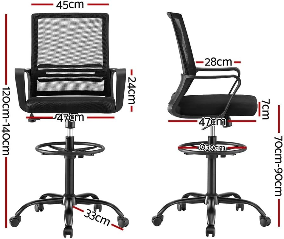 Artiss Office Chair Drafting Chairs Stool Computer Desk Studios Mesh Black image number 4