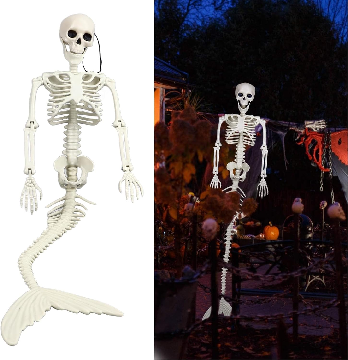Skeleton, Life Size Skeleton Mermaid Halloween Outdoor Decorations Movable Posable Jointsfull Body Skeleton Mermaid Props,Halloween Skeleton Decorations Full Body Skeleton Mermaid image number 4