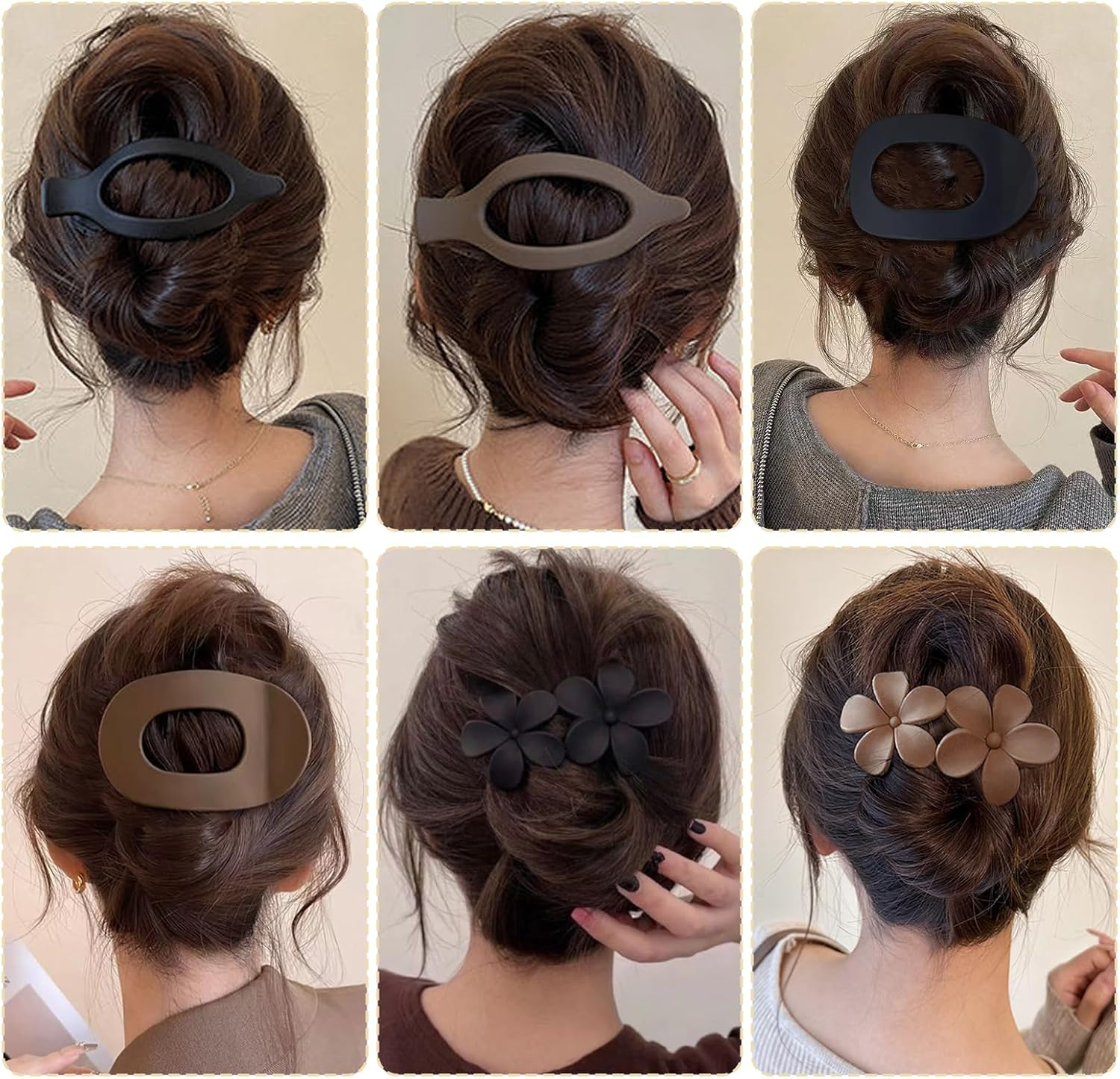 SSKHE 6 Pcs Flat Hair Claw Clips Set - 3 Styles with Black & Brown Colors | Flat Claw Clips for Women, Strong Hold Flat Hair Clips Ergonomic Design, Strong Hold, Ideal for Curly Hair and Styling image number 2