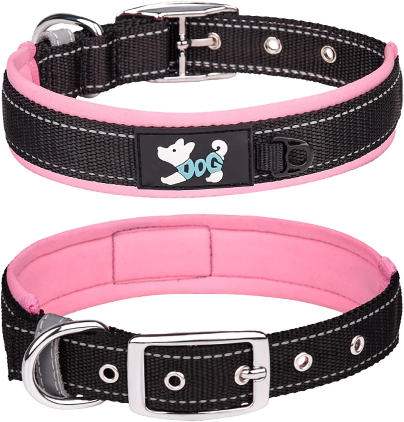 Haoyueer Comfortable Soft Neoprene Padded Dog Collar, Reflective Pet Collar, Adjustable Durable Nylon Dog Collar for All Breeds Large Dogs (S, Pink) image number 2