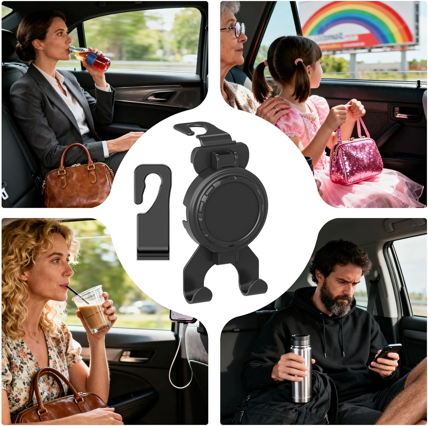 Rissunkv Back Seat Cup Holders for Cars,Automotive Storage Accessories | Car Back Seat Cup Holder Headrest Hook - for Travel Truck Cell Phones Keys Beverage Bottle image number 6