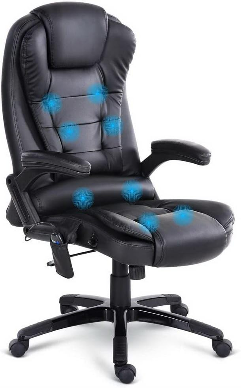 Artiss Massage Office Chair, PU Leather 8 Point Ergonomic Gaming Computer Desk Recliner Chairs Armchair for Room Executive Home, Adjustable Height 360&deg; Rotation Black