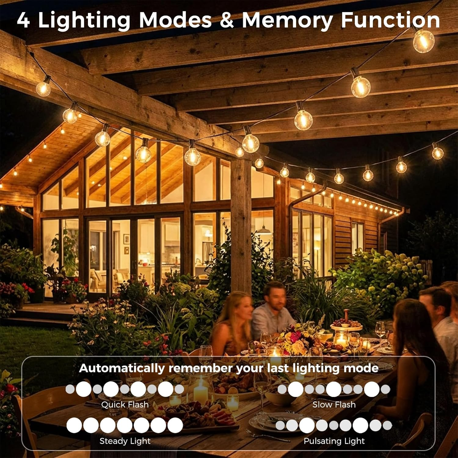 Advwin Festoon Lights Outdoor, 30M String Lights with 50+2 LED Bulbs, Solar String Lights, 4 Lighting Modes, Timer & Memory Function, Waterproof Solar Lights, for Christmas, Garden, Party, Camping image number 2