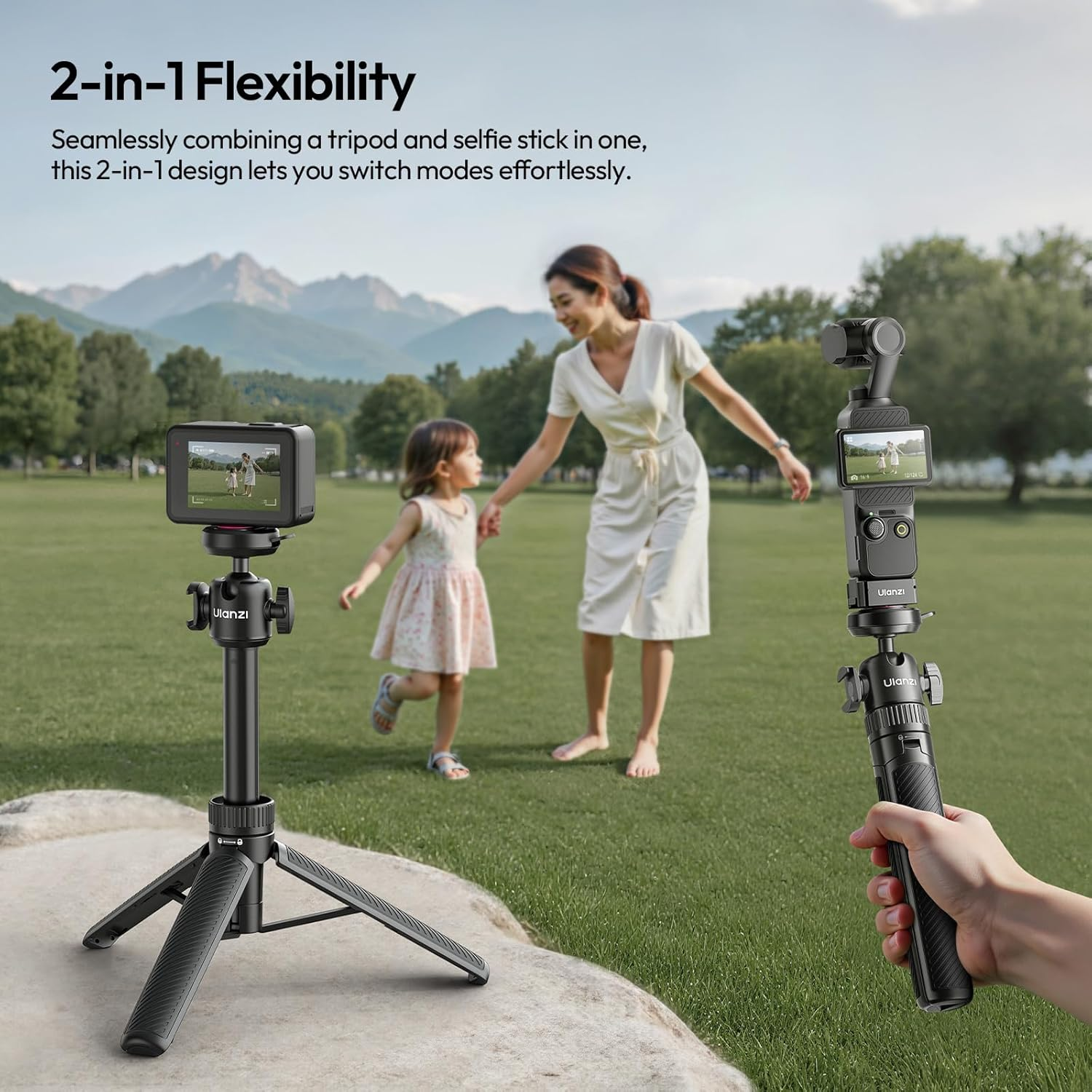 ULANZI MT90 Cka Quick Release Action Camera Tripod, 2-In-1 Tripod & Selfie Stick Compatible with DJI Pocket 3 4/Osmo Action 5 4 3, Gopro, Insta360 X5 Ace/Ace Pro/X4, 1.5 Kg Load image number 4