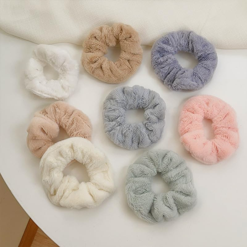 Pack of 12 Scrunchies Hair Bobbles Fluffy Elastic Plush Hair Bands Hair Accessories Faux Fur Hairband Ponytail Hair Accessories for Women Girls - Black image number 4
