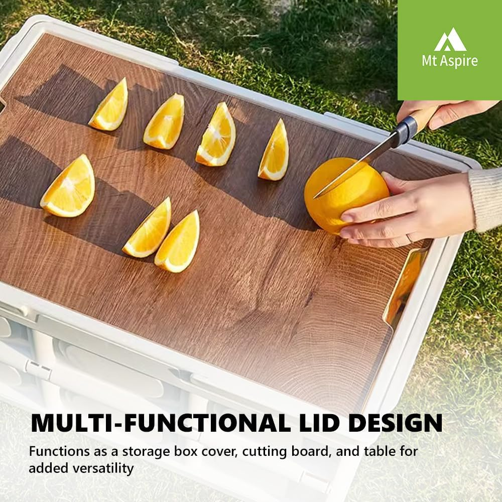Mt Aspire Folding Camping Storage Box with Wood Lids, 30L Picnic Basket, Food Carrier for Outdoor, Fishing and Hiking, Multipurpose Organizer with Handle, White image number 4