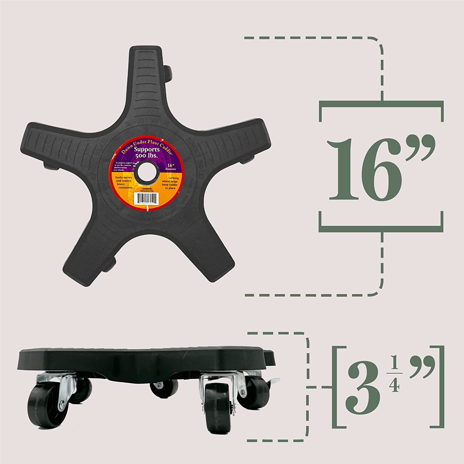 Bosmere down under Plant Caddie S18410LVC, 16", Charcoal, Inch image number 2