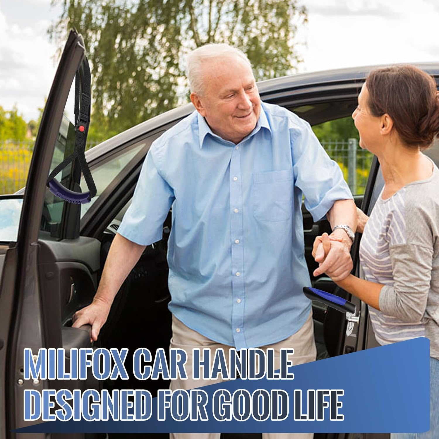 Milifox 2Pcs Car Support Assist Handle for Elderly Portable 2 in 1 Automotive Door Assistance Strap Antislip Window Breaker for Getting in and Out of Vehicle image number 3