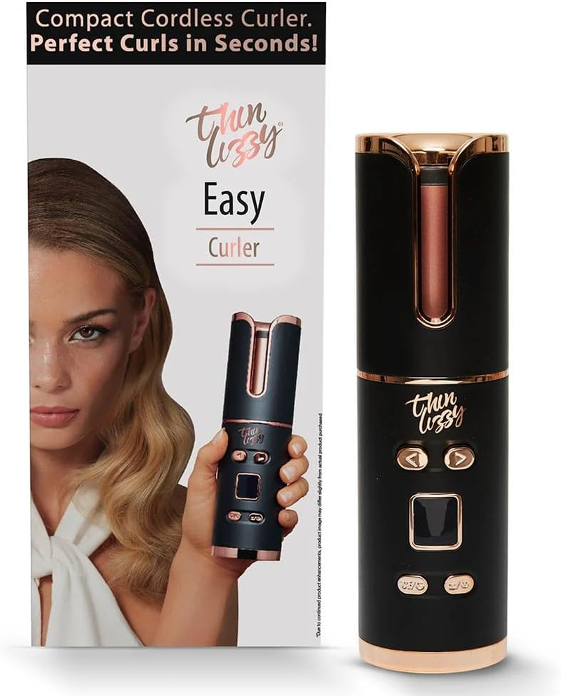 Thin Lizzy Ucurl Easy Curler, Cordless, Rapid Heating (Black)