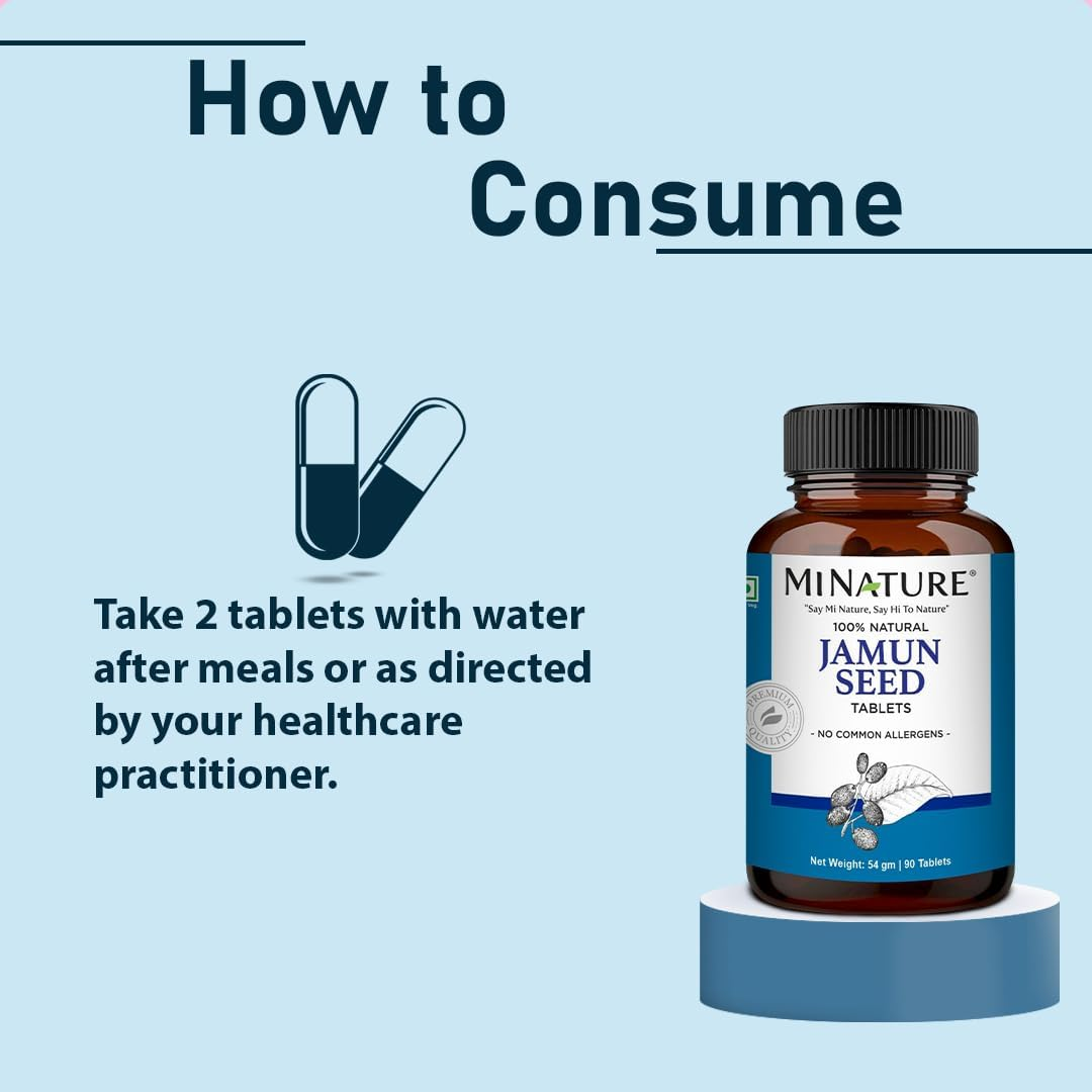 Jamun Seed Tablets by Mi Nature | 90 Tablets, 1000 Mg | 45 Days Supply | Jamun Tablets | Vegan