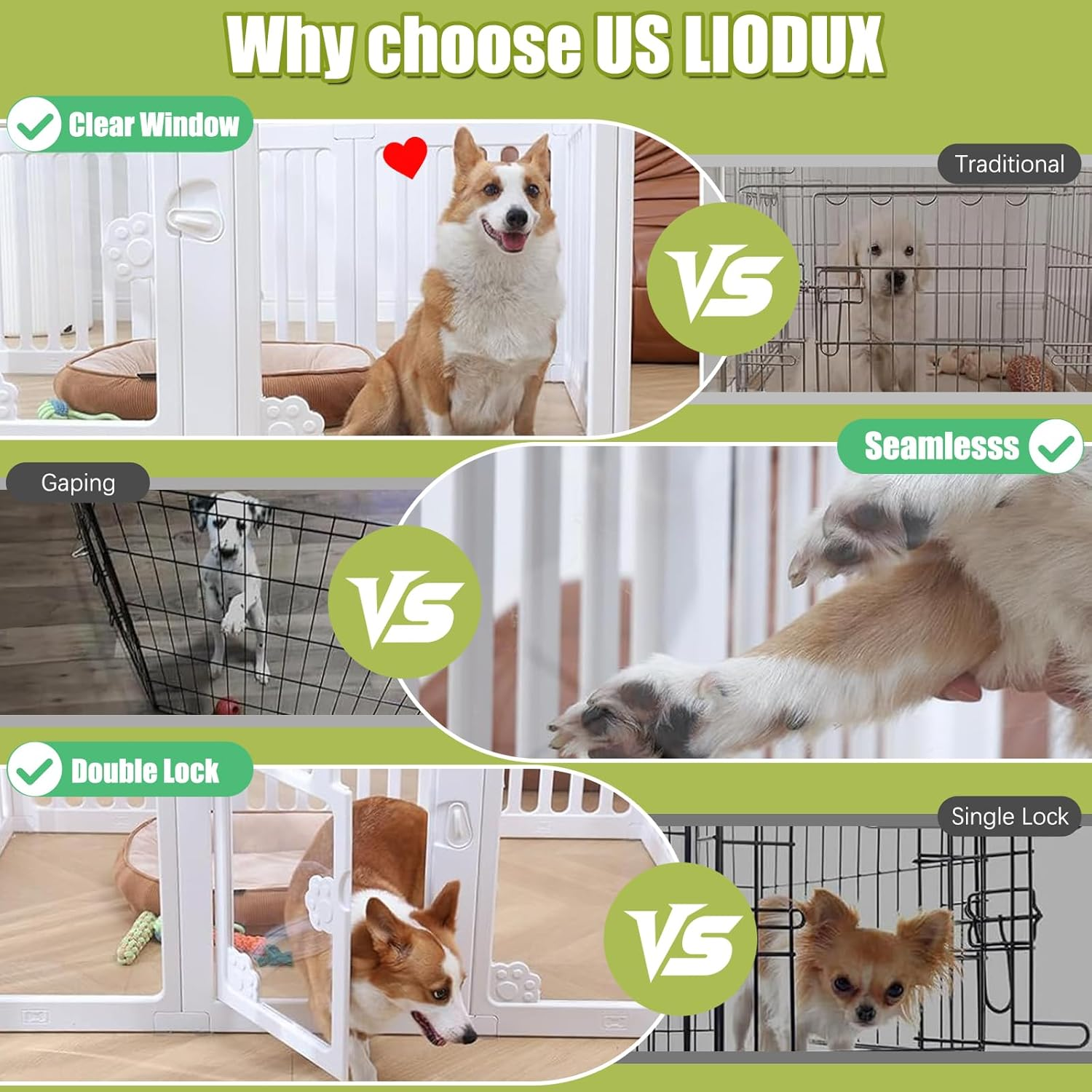 LIODUX Modern Dog Playpen, Clear Acrylic Plastic Puppy Playpen, Design Transparent Freestanding Pet Pen Fence, Easy Assemble Foldable Dog Crate for Puppy Cat Bunny (White, M, 10 Panels) image number 2