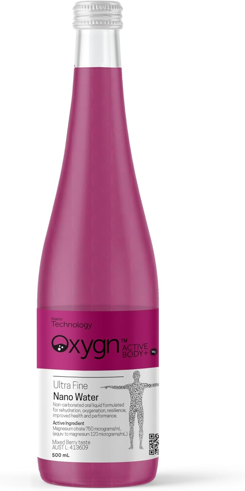 OXYGN&trade; Active Body+ - Nano Oxygen Water -Mixed Berry Taste - 1X12 500Ml Bottles - Infused with Magnesium to Assist in the Reduction of Dehydration and Cramping and Improving Muscle Stamina. image number 3