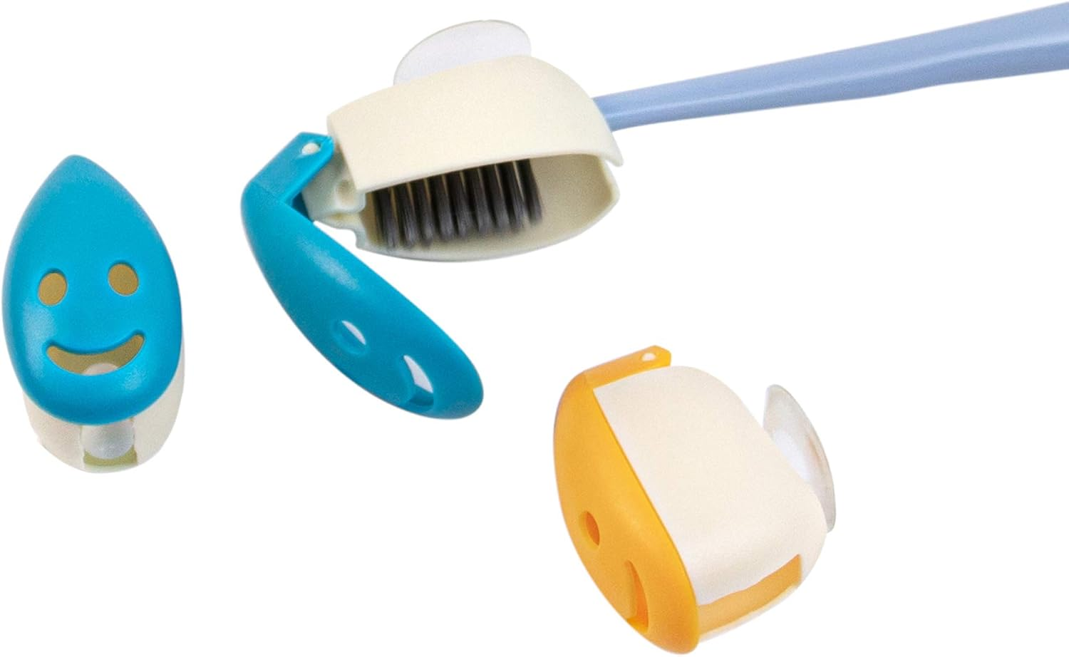 AUEAR, 8 Pack Happy Face Toothbrush Head Cover Cap with Suction Cup Cute Portable Protective Covers Case for Home Travel Outdoor Camping 4 Colors image number 5
