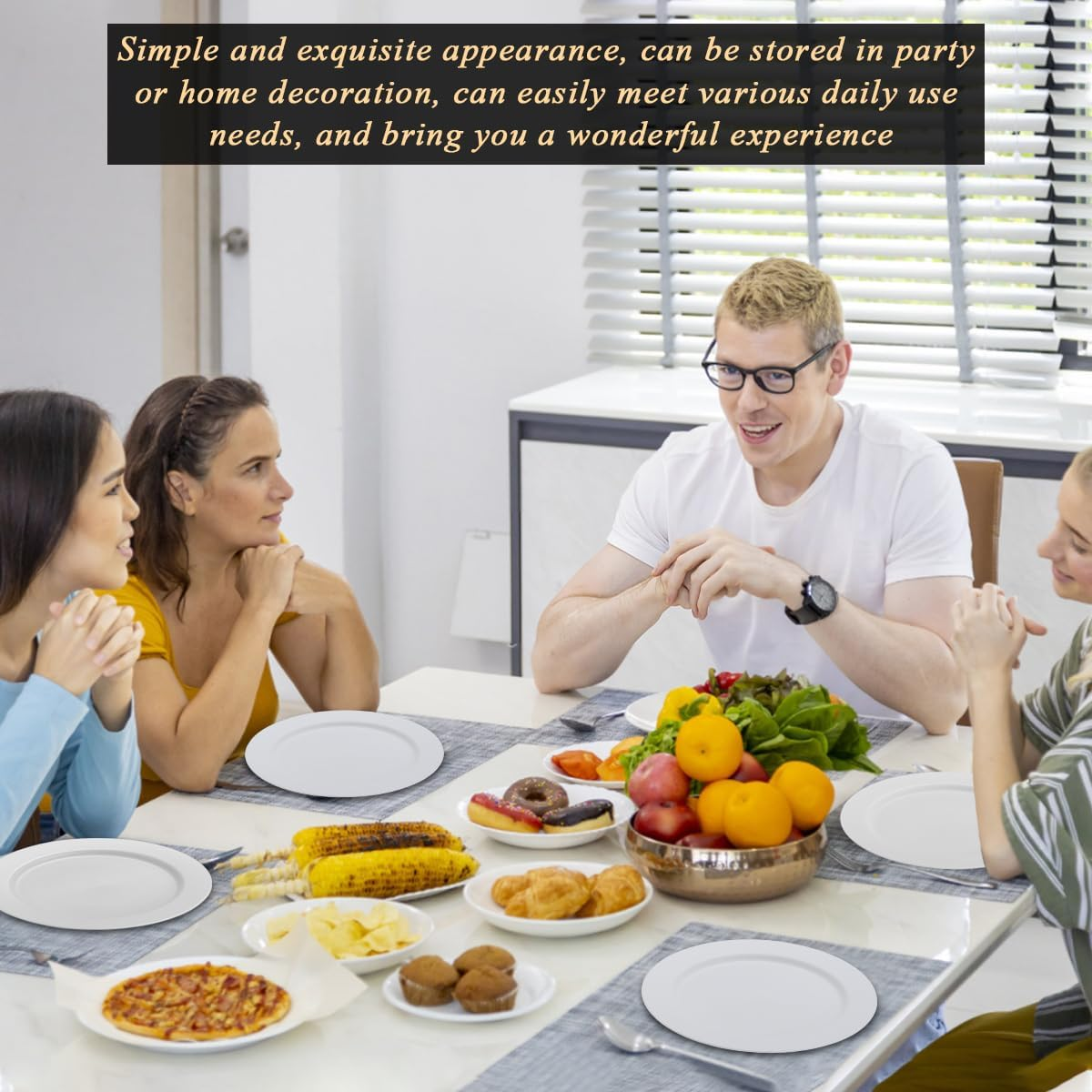 Berglander White Plastic Plates Set of 12 Pieces 10", Reusable and Unbreakable Flat Dinner Plates, Salad Plates, Pasta Bowls, Dishes Set Easy to Carry for Home, Garden, Picnic, Camping, Outdoor image number 5