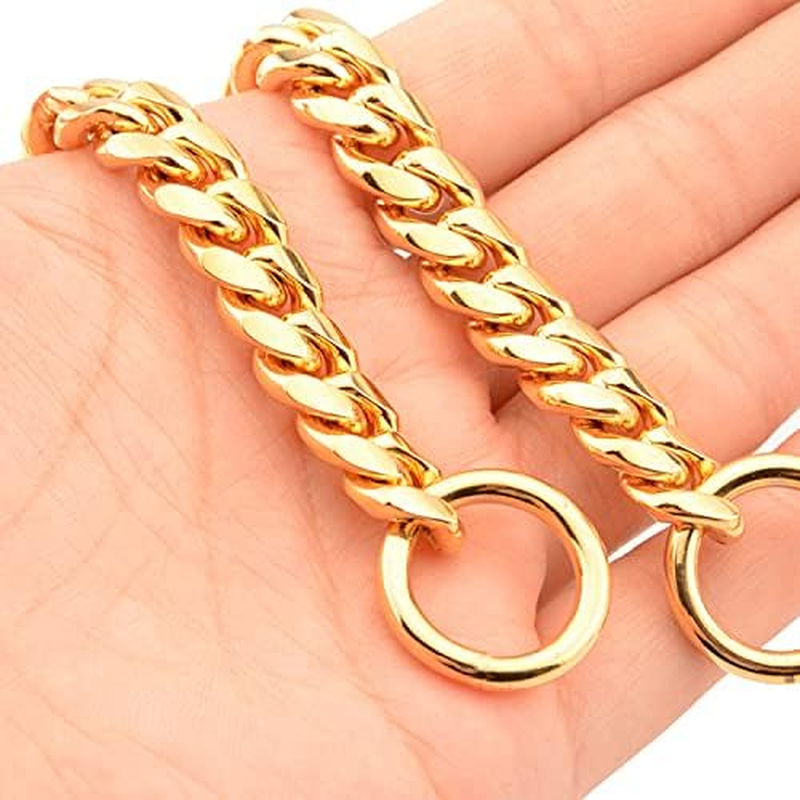 Gold Chain Dog Collar Link Chain Stainless Steel Metal Links Walking Training Collar for Small Medium Large Dogs (Golden, 20")