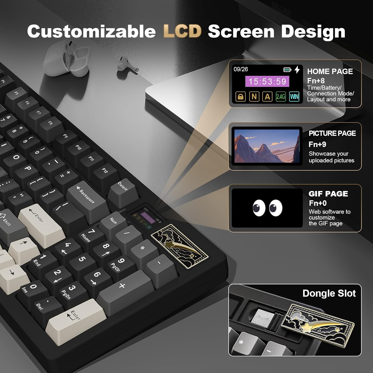 YUNZII IF99 Wireless Mechanical Gaming Keyboard with Smart ICD Display, QMK/VIA Programmable BT/2.4G/USB-C Gasket Mounted Hot Swap RGB 96% Layout for Mac/Win (Black, Zero Linear Switch) image number 1