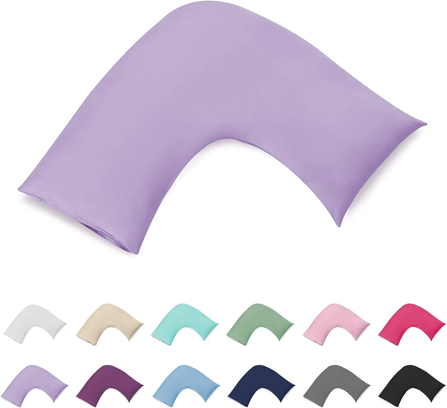 100% Cotton 300TC V Shape/U Shape/Boomerang/Tri Pillowcase/Maternity Support - Percale Cotton Envelope Style Machine Washable (Purple)