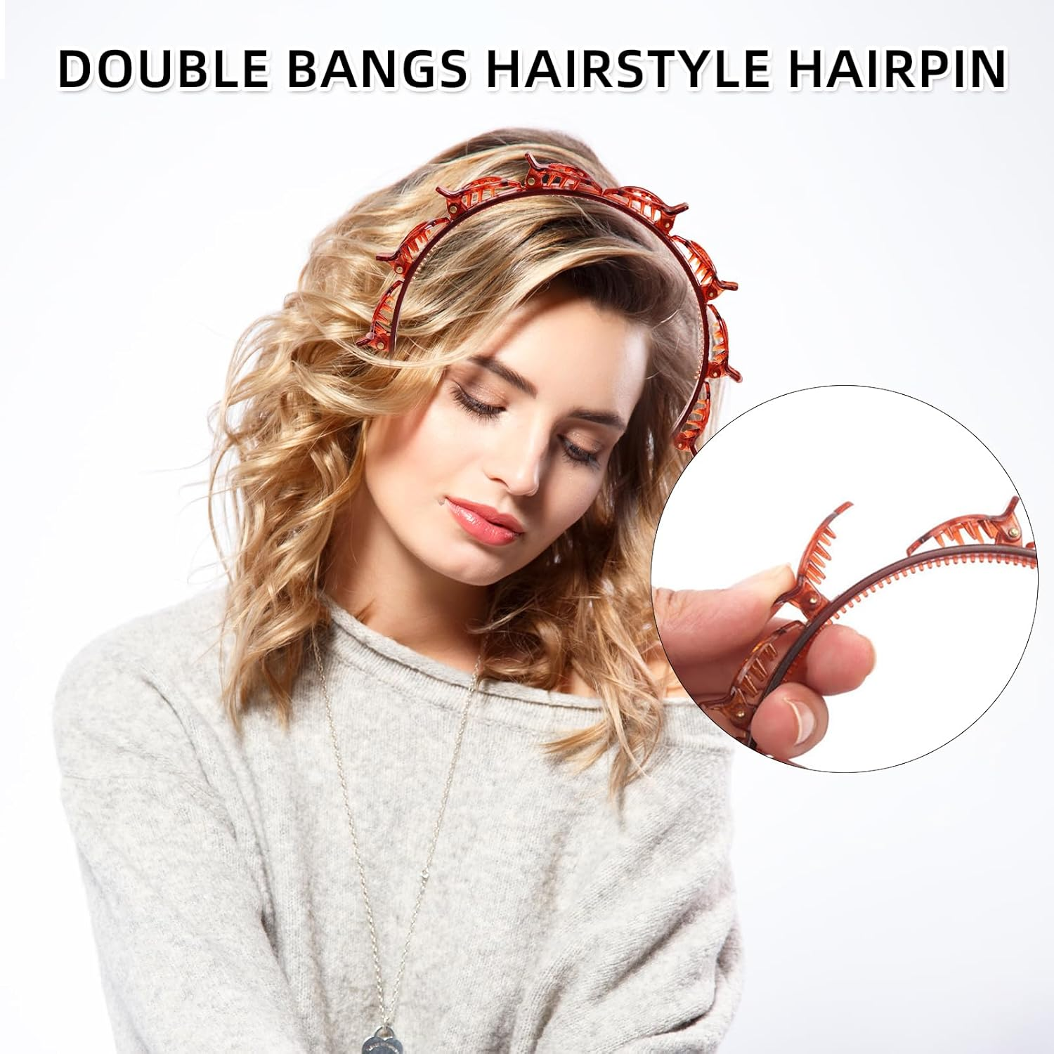 Pack of 2 Hair Bands with Clips, Double Bangs Hairstyle Hairpin, Hair Bands with Clips, Women'S Headband for All Hair Types and Hairstyles (Black and Brown, 1) image number 6