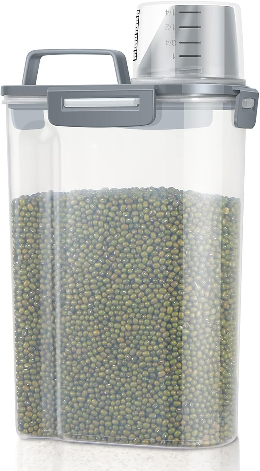 Tbmax Rice Storage Bin Cereal Containers Dispenser with BPA Free Plastic + Airtight Design + Measuring Cup + Pour Spout - 2KG Capacities of Rice Perfect for Rice Cooker