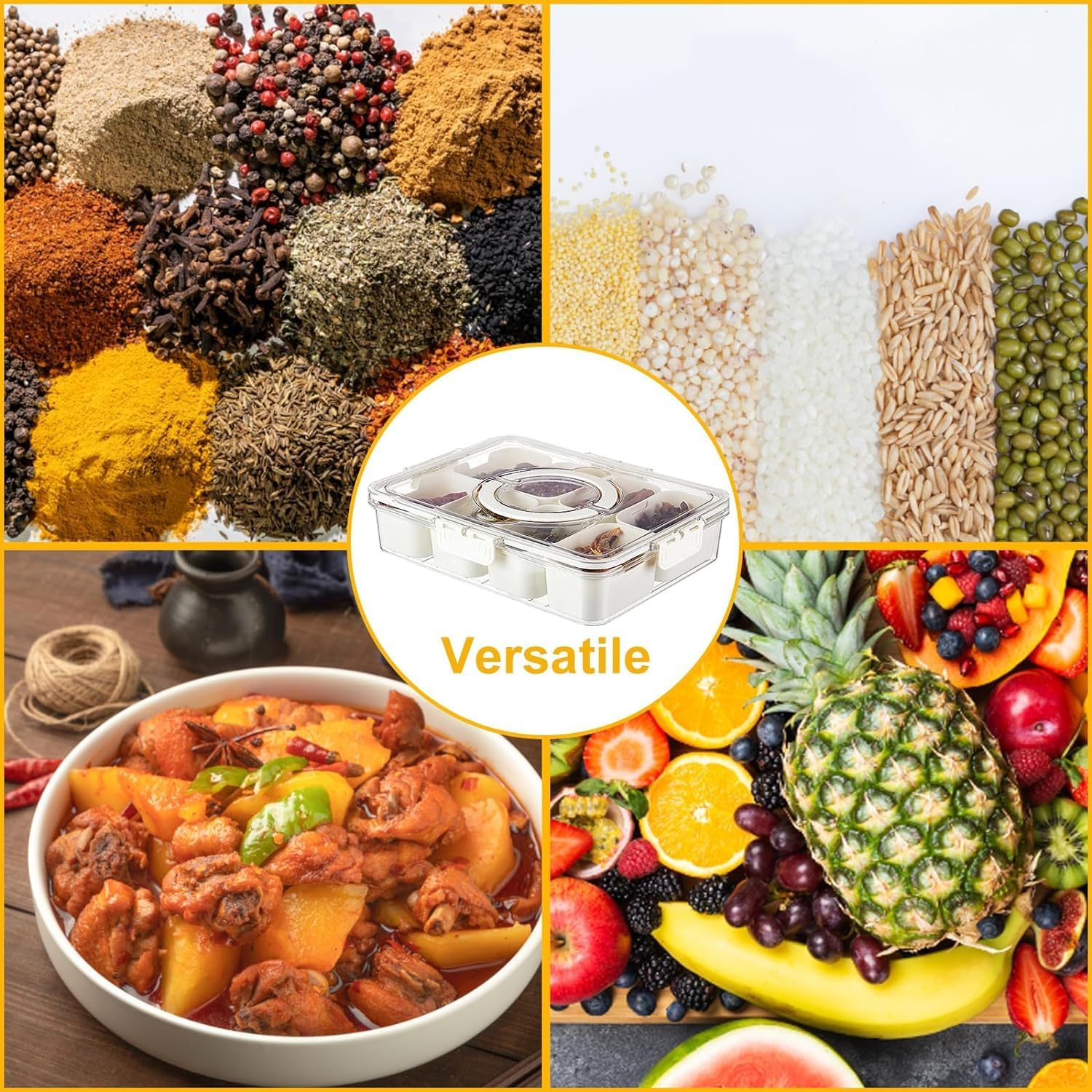 Divided Serving Trays with Lids and Handle, Multi-Purpose 8 Compartments Food Storage Lunch Organizer Kitchen Keeping Tidy Portable Snack Platters Organizer for Candy Fruits Nuts Spices image number 1