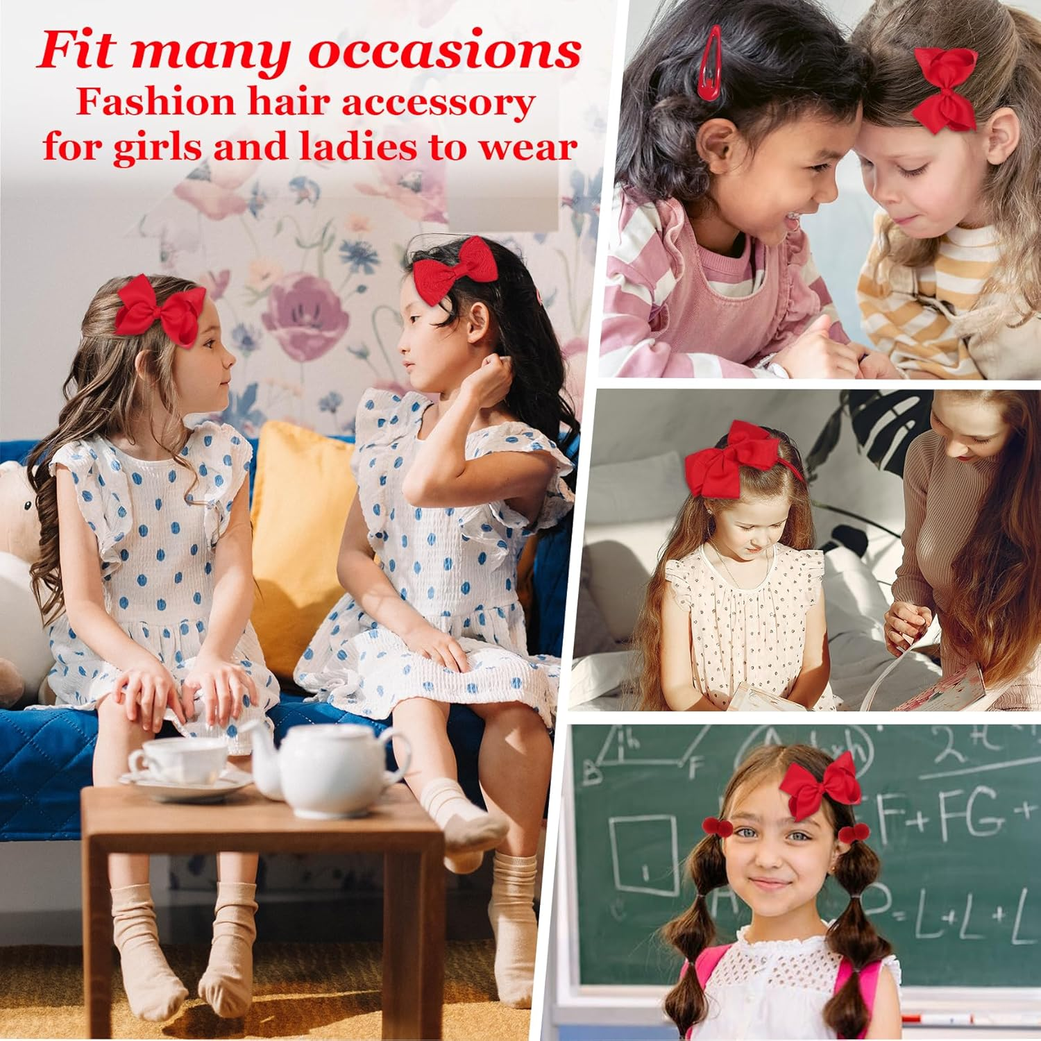 45Pcs Red School Girls Hair Accessories Kit Red Bow Headband Hair Clips Ponytail Holder Bow Hair Barrettes,Hair Accessories for Girl Birthday Gift