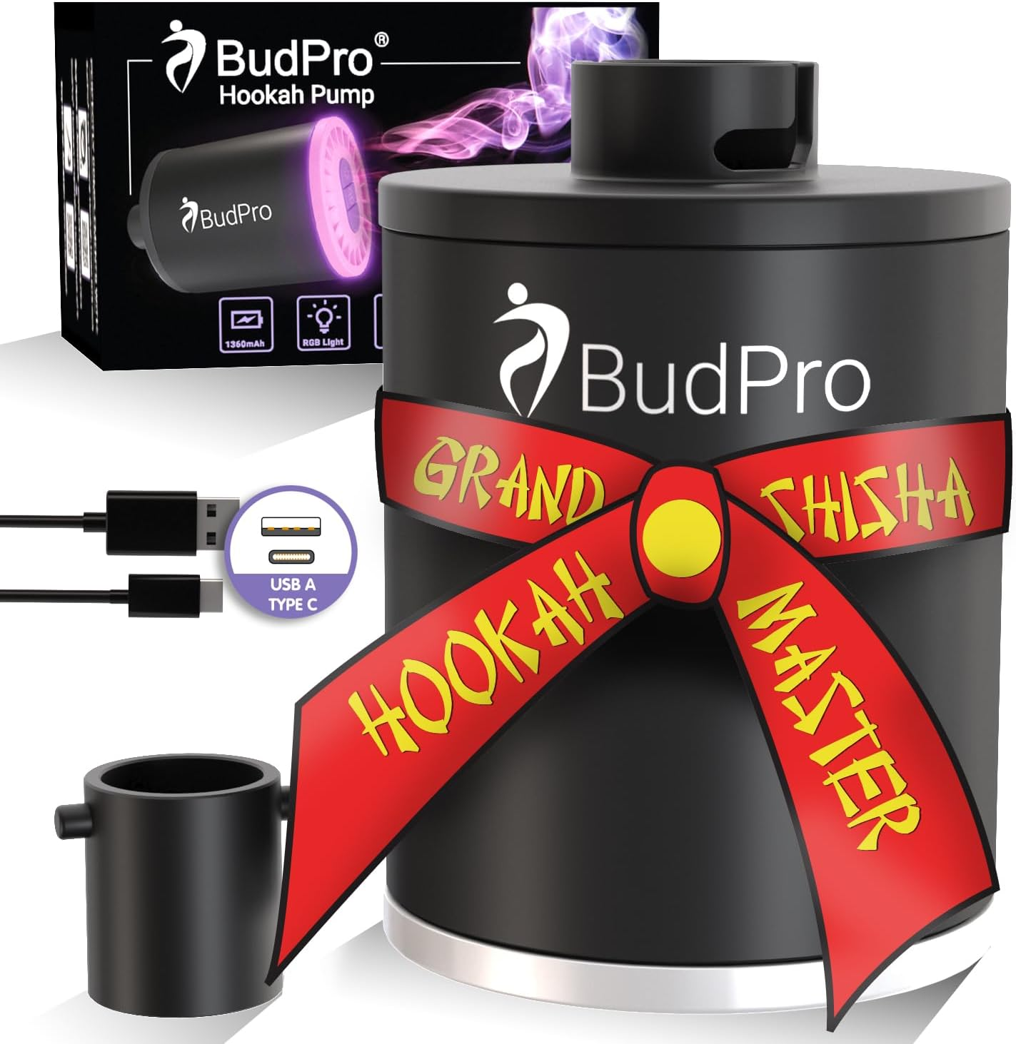 Budpro Hookah Pump Starter Electric Air Pump Kit Vacuum W Rechargeable Battery W Led Light - Portable Charcoal Mini Starter Hookah Set Dive Air Compressor image number 3