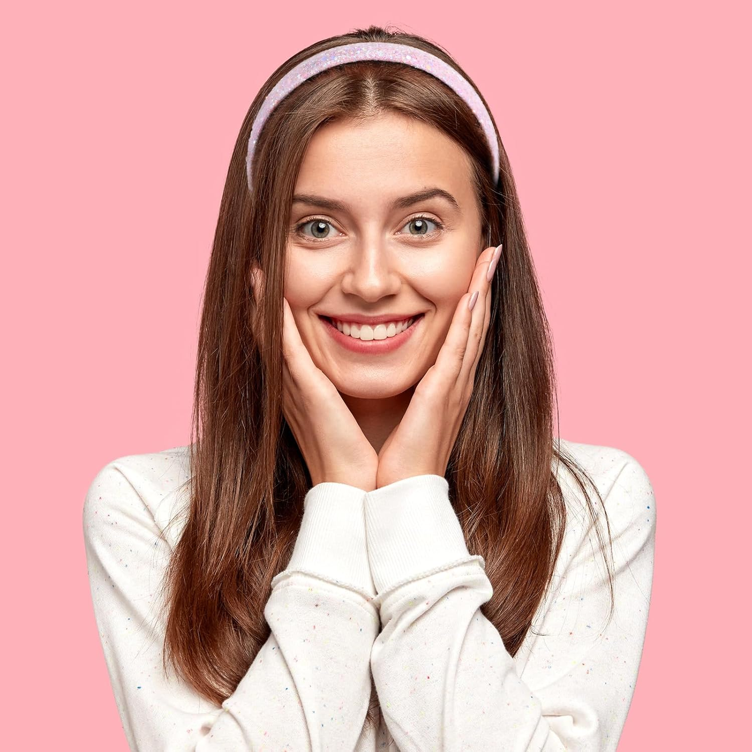 3PCS Kids Headbands for Girls Sparkly Headbands Wide Padded Hair Bands Thick Bling Fashion Cute Daily Accessories for Girls and Women (5.7&times;4.5 Inches, Pink + Sky Blue + White)