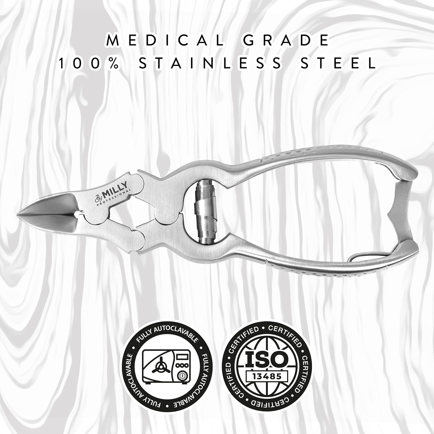 By MILLY High Carbon Steel Professional Nail Clippers for Seniors & Podiatrist Toenail Clippers | Hammer Forged to Trim Thick or Hard Toenails | Heavy Duty Toenail Clippers for Thick Toenails (Silver) image number 5