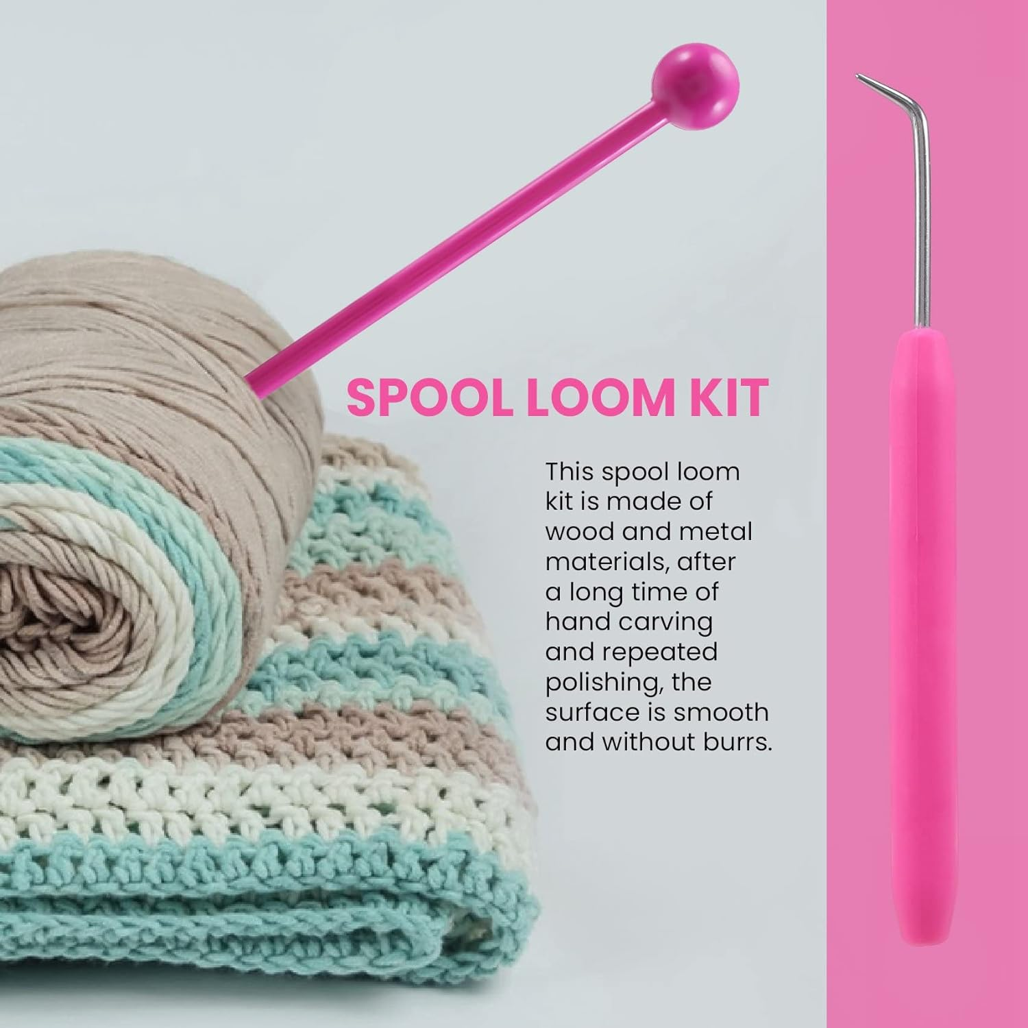 Spacesea French Knitter Tool Set, 2 Set Wooden Knitting Kit Handcrafted Ease and Durability Beginners Knitting for Creating Fun & Colourful Bracelets, Necklaces and Crafts image number 5