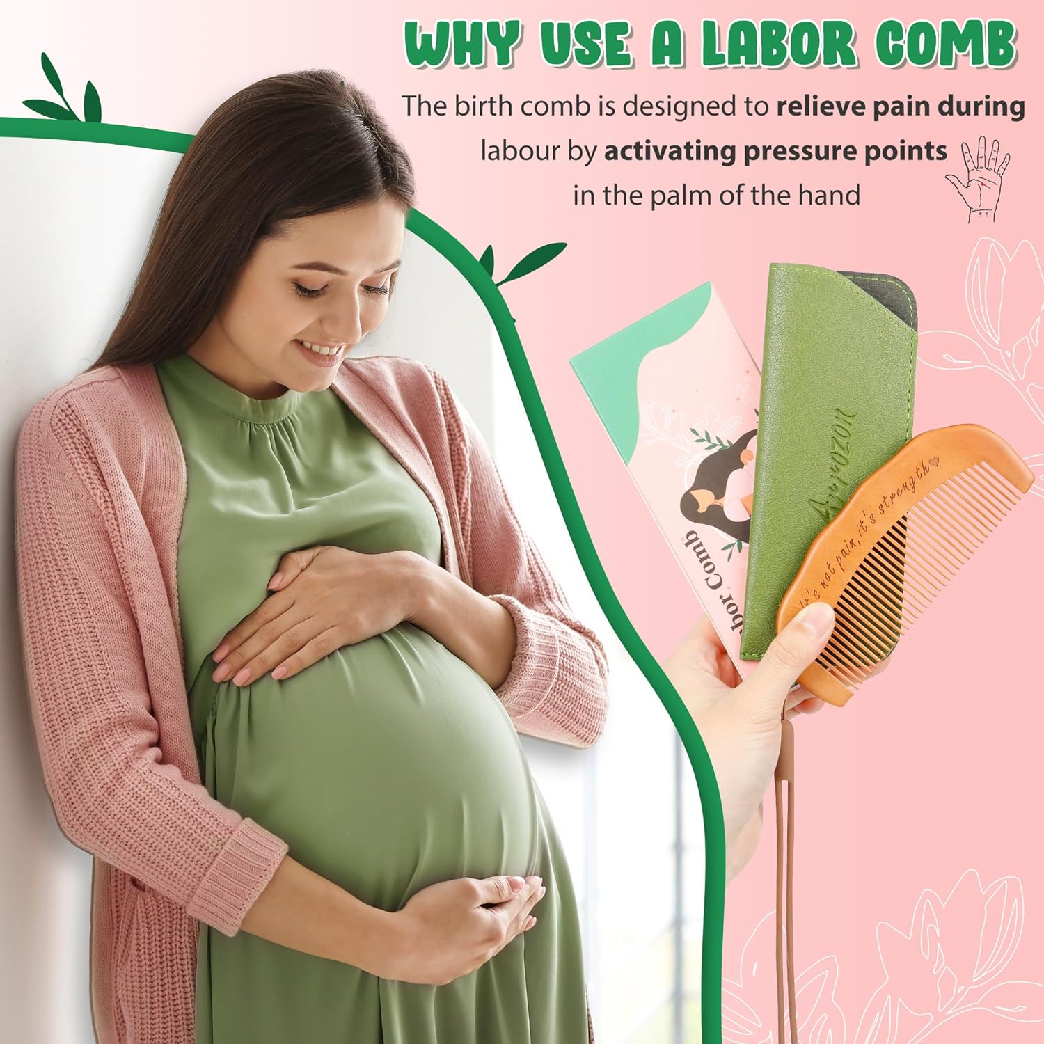 Arrozon Birth Comb for Women Labor, Wooden Labor Comb Natural Labor and Delivery Essentials, Birthing Comb Labor Gifts for Pregnant Women, Wood Comb Baby Shower Gifts (Designed for Moms) image number 6