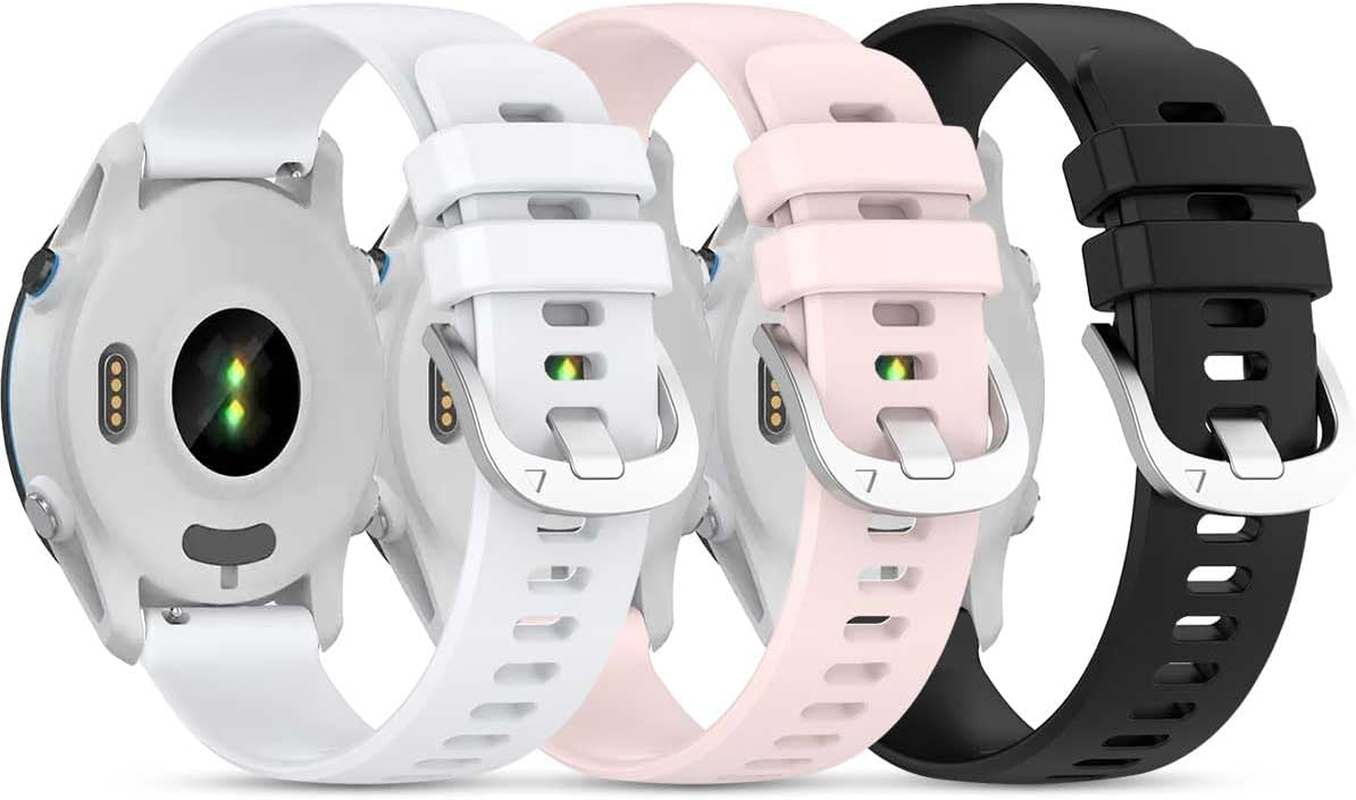 (3 Pack) T Tersely 20Mm Silicone Bands for Garmin Forerunner 55/245/Vivoactive 6/5/3/3 Music, Sport Wristbands for Venu,Venu SQ/SQ2/2 Plus,Approach S50,Vivomove Luxe/Style,Watch Straps for Garmin
